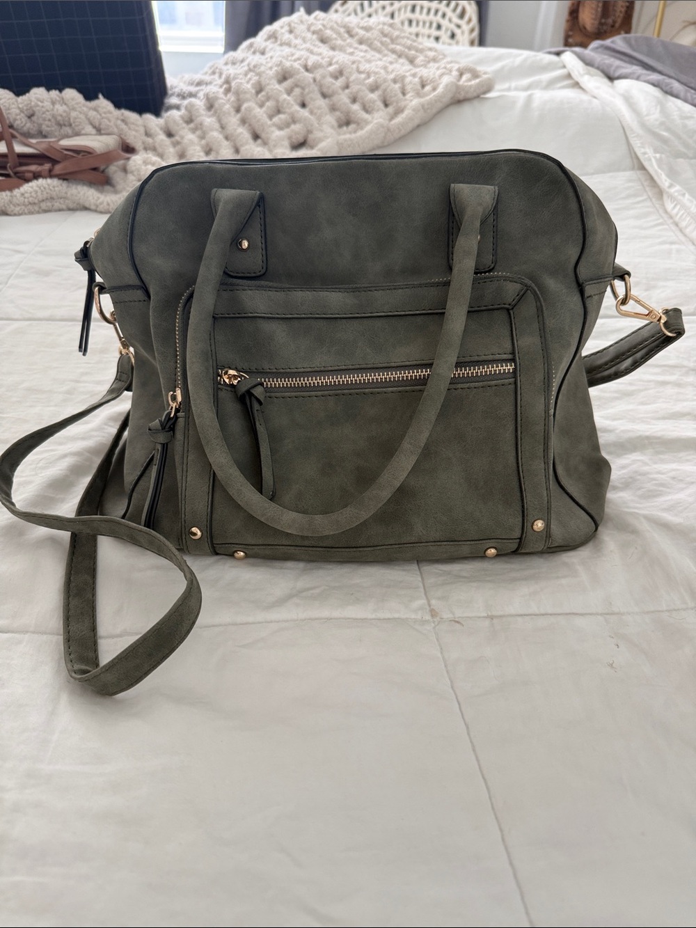 Maurices Olive Green Satchel Tote with Front Zip Pocket